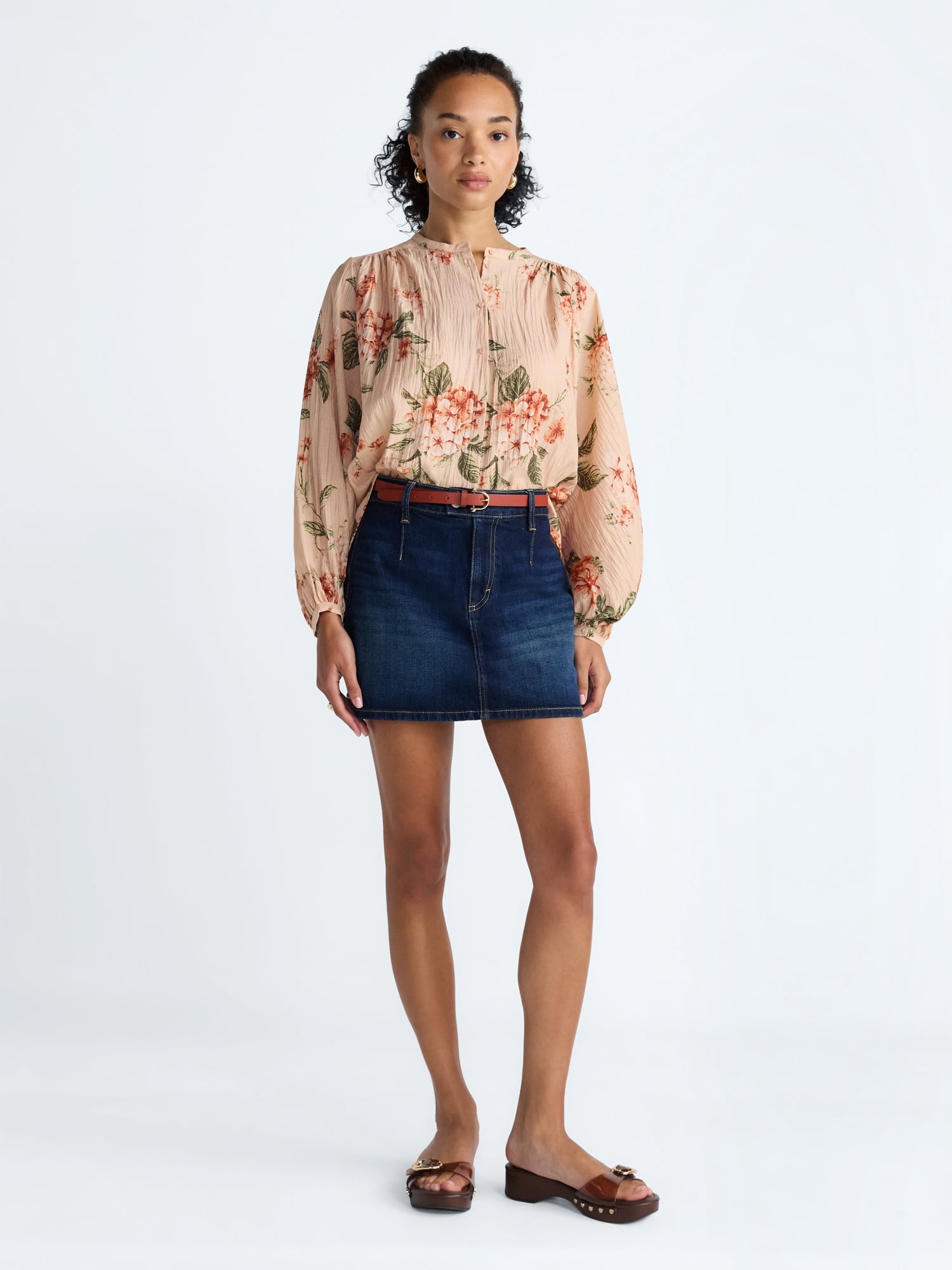 Scoop Women’s Blouson Sleeve Shirt, Sizes XS-4X