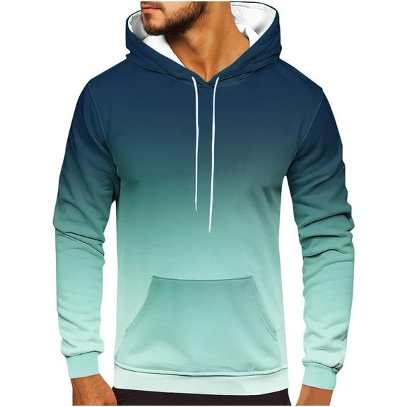 SwiftWear Men's Long Sleeved Hoodies Casual Fashion Pocket Gradient Color Pullover Tops Hooded Sweatshirt, Navy S