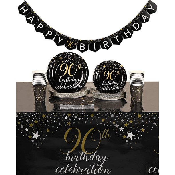 Serves 24 90th Birthday Party Supplies & Decorations with Banner
