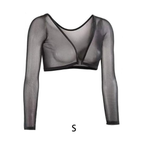 Women Sexy T Shirt Black Clubwear Sheer Long V Neck Slimming