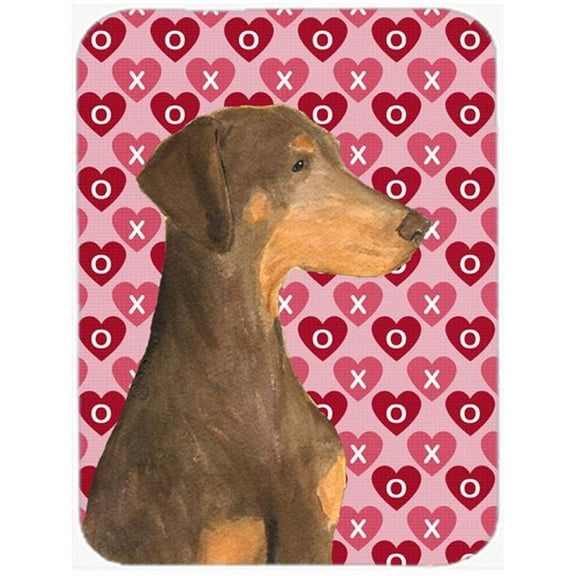 Doberman Hearts Love & Valentines Day Portrait Glass Cutting Board, Large