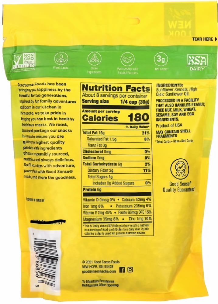 Good Sense Roasted No Salt Shelled Sunflower Seeds 8 oz (Pack of 6)
