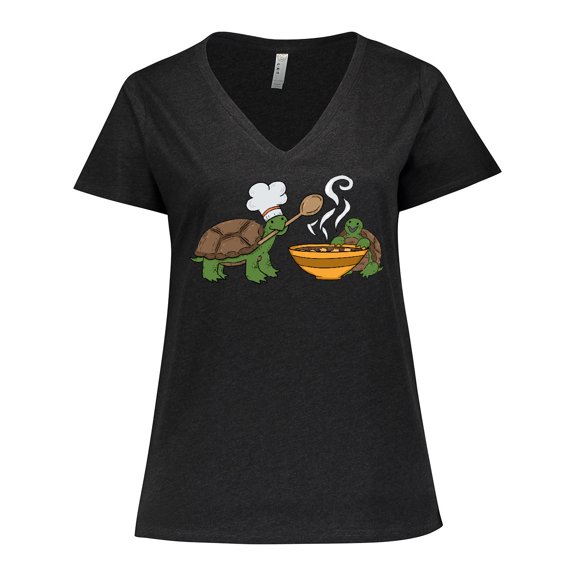 Inktastic Cute Turtle Chefs Making Soup Women's Plus Size V-Neck T-Shirt