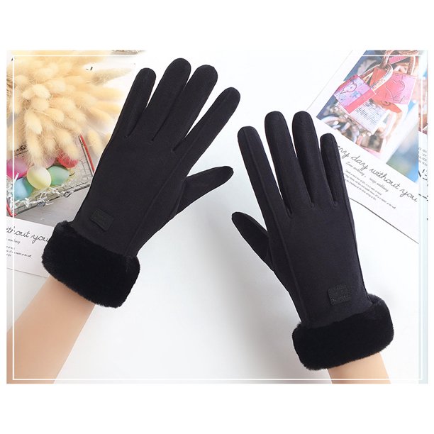 Guantes de lana polar con pantalla táctil cálidos para mujer, de otoño e invierno, resistentes al viento, acolchados, para montar al aire libre, multicolor, a juego