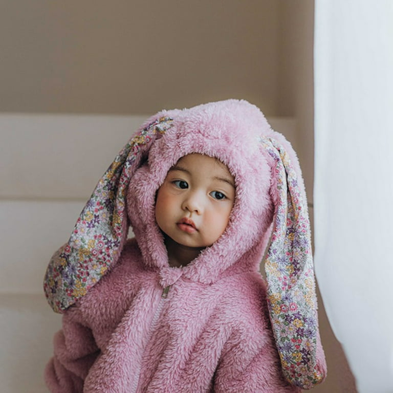 Baby Easter Bunny Outfit Rabbit Long Ears Hoodie Zipper Fleece Romper Toddler One Piece Jumpsuit