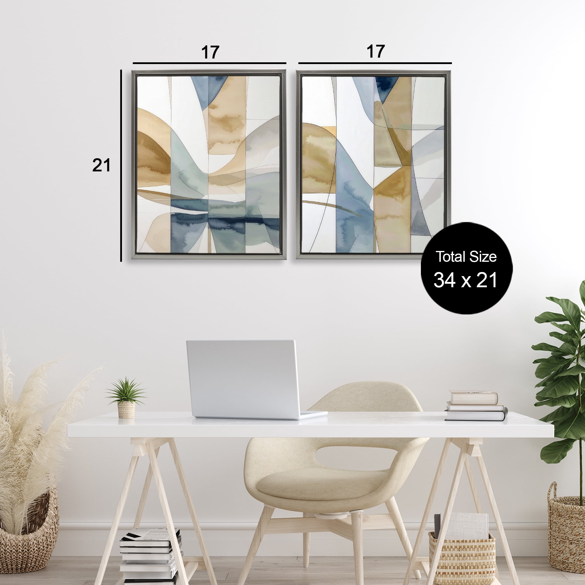Stupell Industries Balanced Geographic Abstract 2 Piece Gray Framed Floater Canvas Set, design by Alonza Saunders