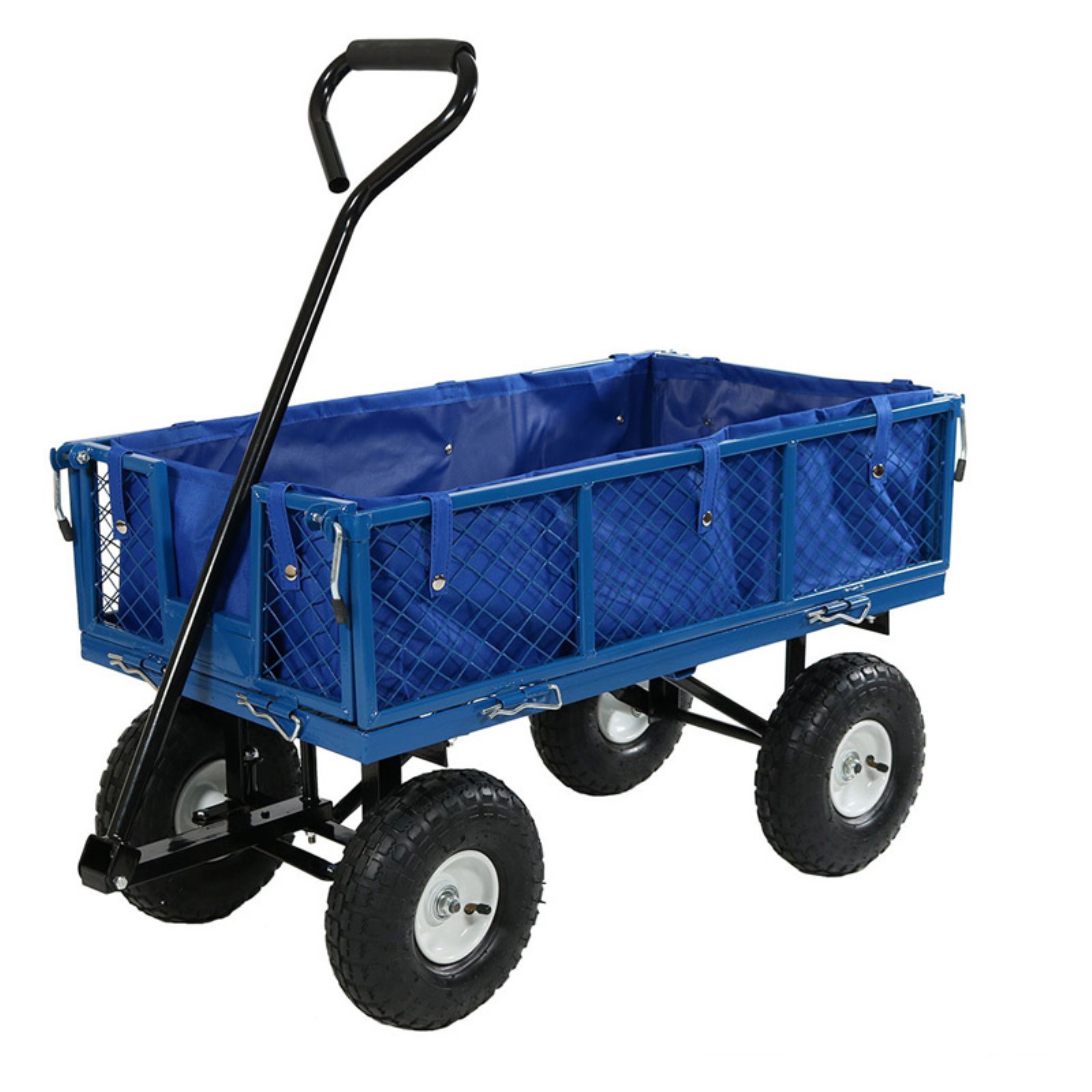 Sunnydaze Blue Utility Cart with Folding Sides and Liner Set, 34 Inches