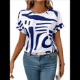 thumbnail image 2 of Blusa de Verano para Mujer, Estilo Túnica Informal, Elegante, con Cuello Asimétrico, Corta y Botones, Color Azul XL, 2 of 10