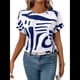 thumbnail image 2 of Blusa de Verano para Mujer, Estilo Túnica Informal, Elegante, con Cuello Asimétrico, Corta y Botones, Color Azul XL, 2 of 10
