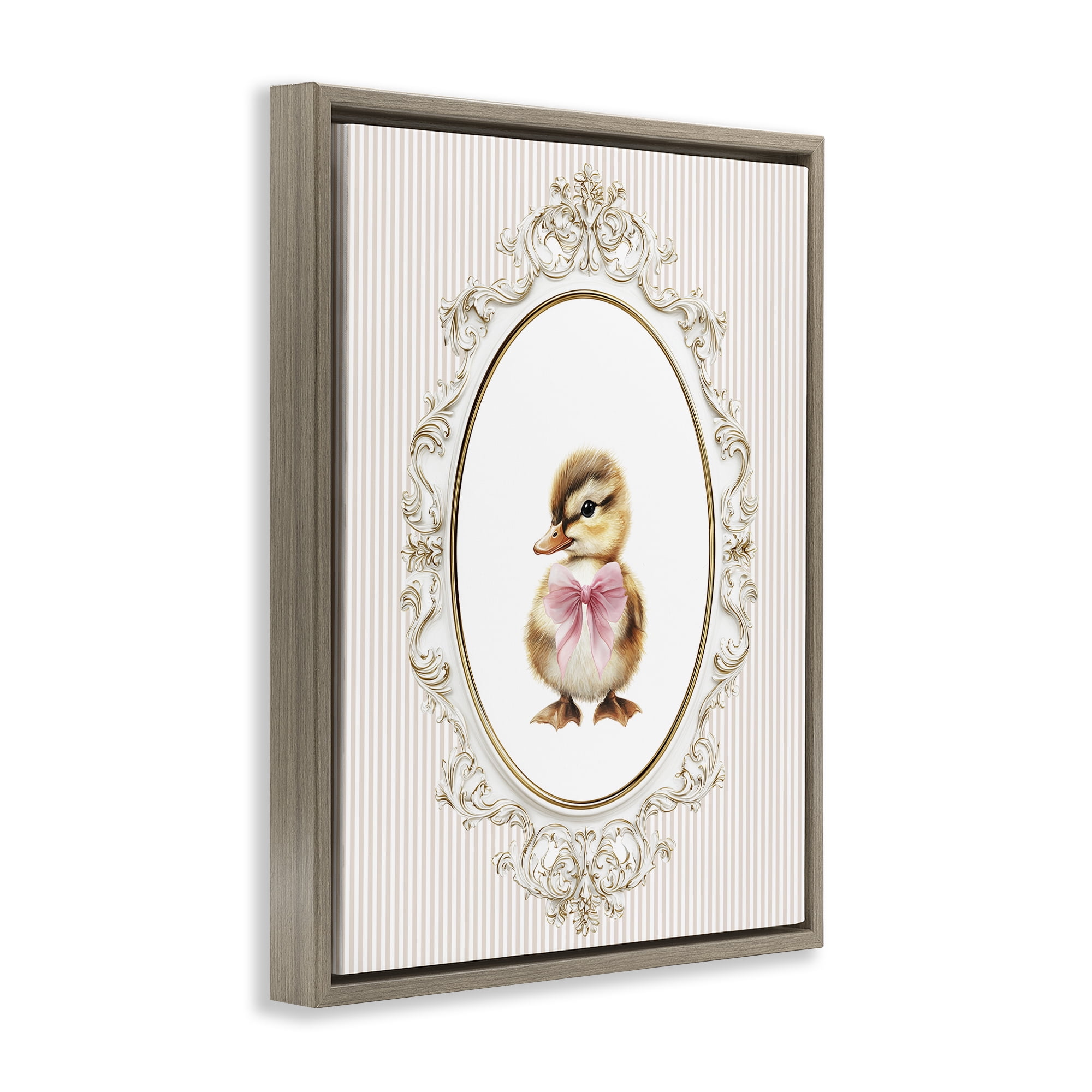 Stupell Industries Spring Gingham Baby Duck Brown Framed Floater Canvas Wall Art, design by Christine Simpson Art