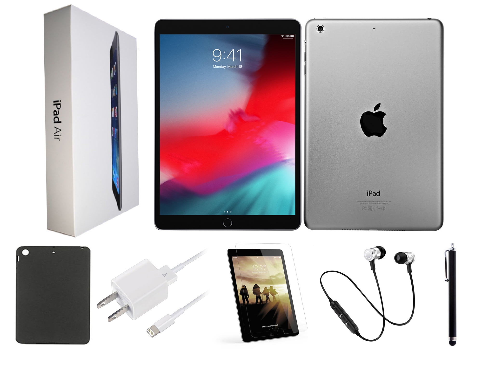 Apple iPad Air, 9.7-inch, Wi-Fi Only, 32GB, Includes Bundle: Pre-Installed  Tempered Glass, Case, Stylus Pen, Bluetooth Headset, Rapid Charger - Space  
