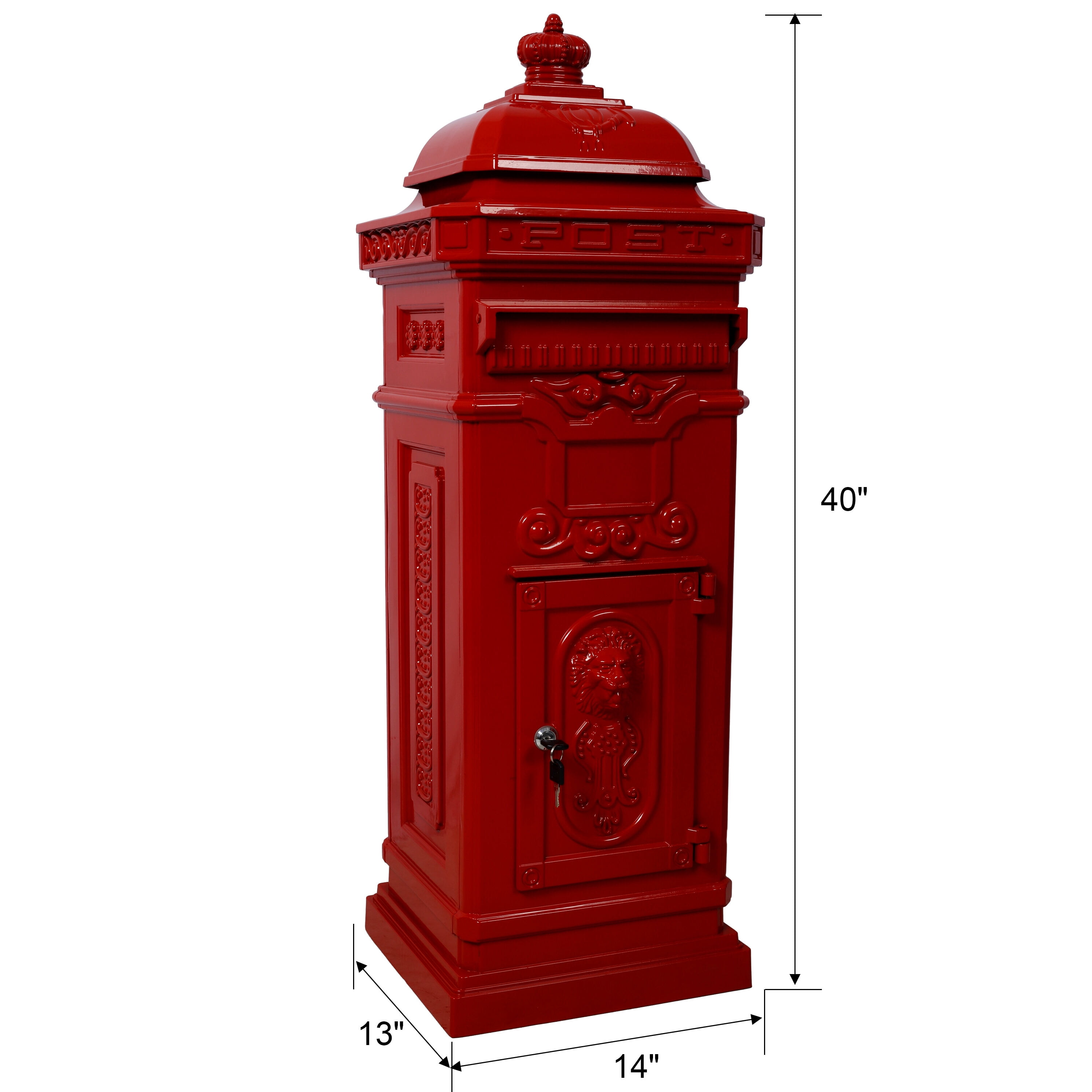 Mailboxs Mailboxes Residential The Court Large-Capacity Letter Box, Garden Floor Safety Mailbox, Outdoor Rainproof Postbox Statue ,red,