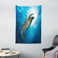 thumbnail image 1 of Turtle Tapestry, Hawksbill Sea Turtle Dive Deep Into the Blue Ocean Against Sun Rays, Wall Hanging for Bedroom Living Room Dorm Decor, 40W X 60L Inches, Yellow Brown Aqua Blue, by Ambesonne, 1 of 2