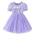 thumbnail image 3 of Swuxness Girl's Casual Princess Short Sleeve Dress, Toddler Special Occasion Dresses, Girls Mesh Panel Round Neck Knee Length Dress Soft Breathable Lightweight and Comfortable Purple, 7-8 Years, 3 of 5