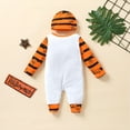 thumbnail image 3 of KOMOO Baby Striped Jumpsuit Set Long Sleeve Pumpkin Letter One Piece Romper Bodysuit with Color Block Hat Cap Outfits, 3 of 8