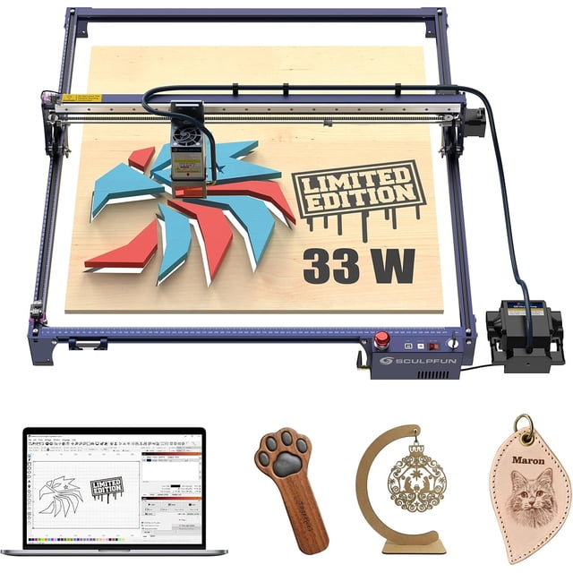 SCULPFUN S30 Ultra de 33 W Grabador láser con asistencia de aire automática y lente reemplazable de 600 x 600 mm, EE. UU.