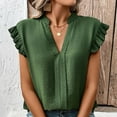 thumbnail image 5 of Rayon Tops Ruffle Fly Sleeves Dressy Casual Blouses for Women Summer Trendy V Neck Sleeveless Loose Fit Tank Top Shirt (XL, Green), 5 of 7