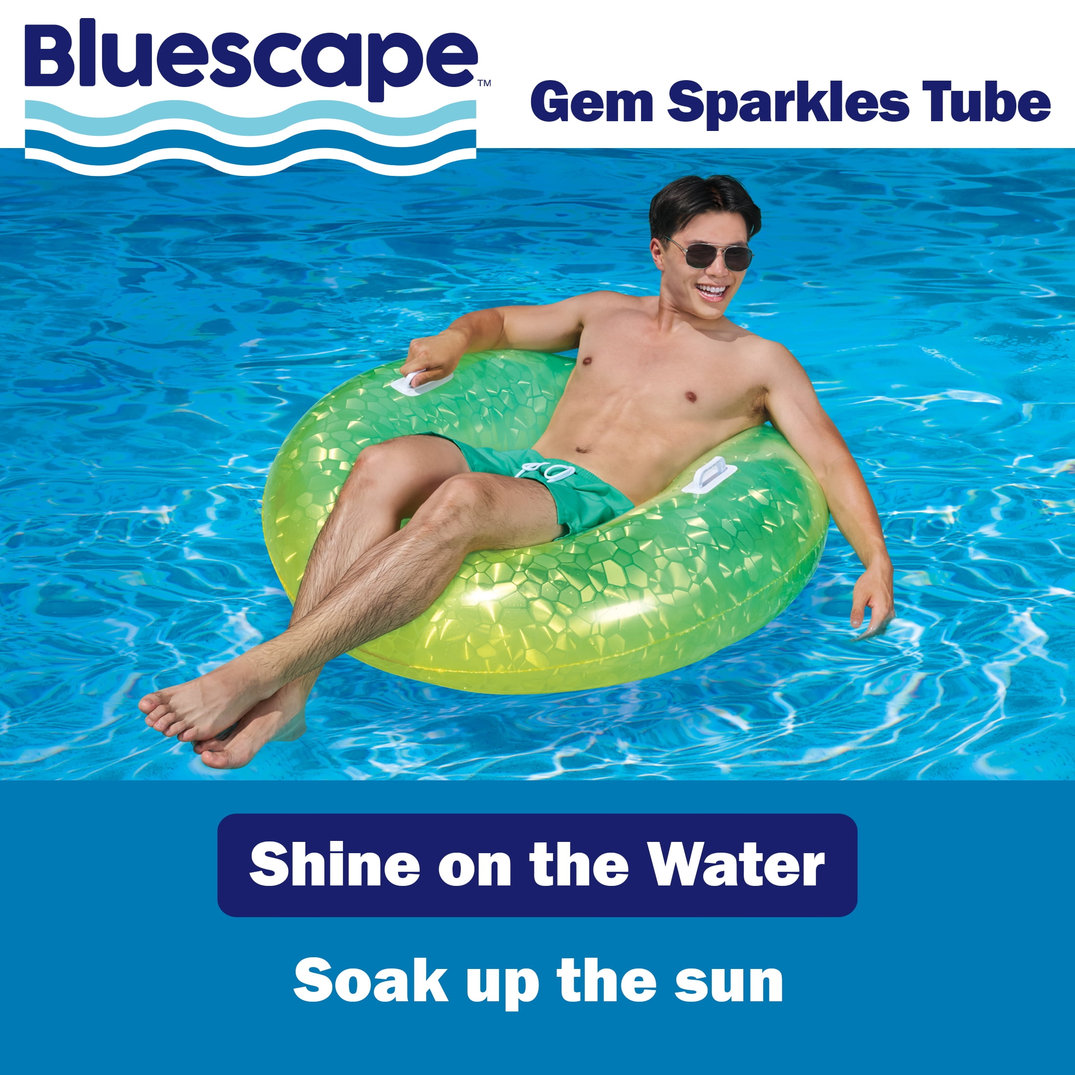 Bluescape Inflatable Tube Pool Float, Green Yellow Gem Sparkle, 40 in, Age 9+, Unisex