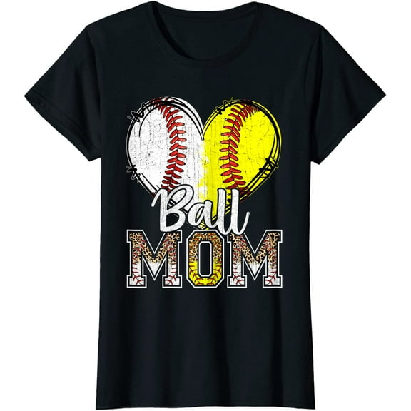 Ball Mom Heart Baseball Softball Mama Women Mothers Day T-Shirt