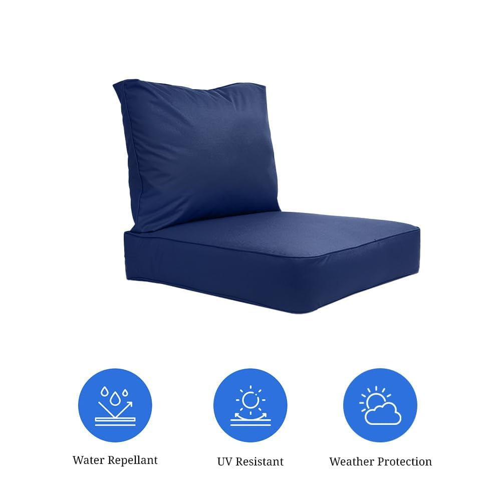 Covers & All Outdoor Seat Cushion Set (Seat + Back) for Patio Furniture, Pack of 2, Water Repellant Replacement Chair Cushions (Navy Blue, 28.5"x28.5"x5" Seat & 28.5"x19" Back)