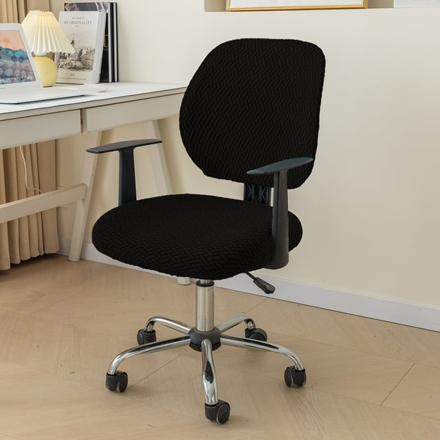 Nvzi Computer Office Chair Covers Stretch Computer Chair Cover 2 Piece Desk Chair Cover Universal Desk Rotating Chair Slipcovers Protector-Black