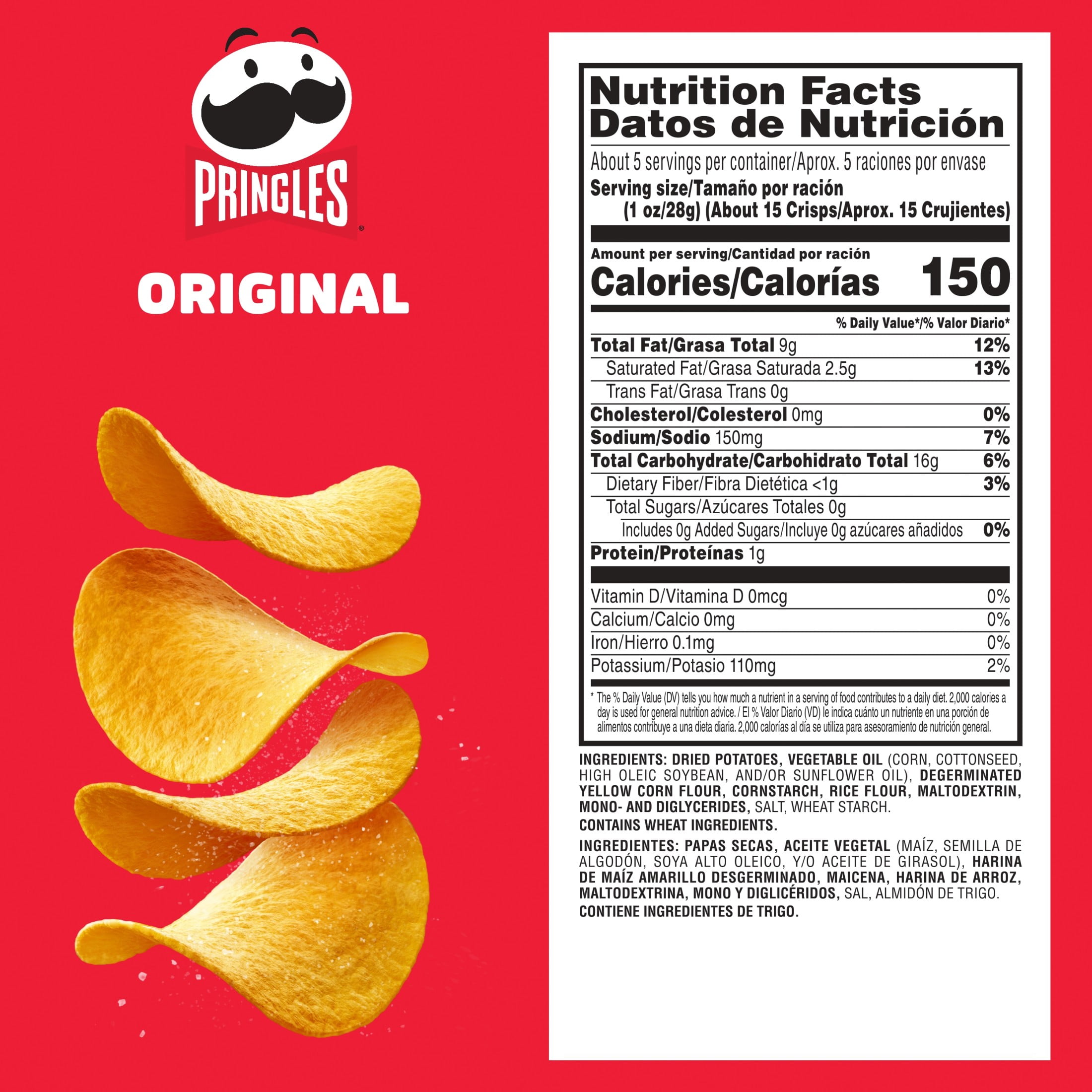 Pringles Original Potato Crisps Chips, Lunch Snacks, 5.2 oz Canister