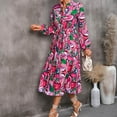 thumbnail image 3 of Herrnalise Women's V-Neck Long Sleeve Loose Printed Knee Length Dresses S-2XL, 3 of 5