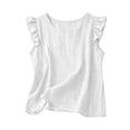 thumbnail image 6 of Women's Cotton Linen Ruffle Sleeve Tank Tops Summer Casual Round Neck Sleeveless Blouse (L,White), 6 of 9