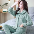 thumbnail image 4 of Conjunto de pijamas de franela gruesa para mujer, traje de dos piezas, cálido, suelto, manga larga, informal, servicio a domicilio, un solo pecho, Otoño e Invierno, 4 of 5
