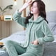 thumbnail image 4 of Conjunto de pijamas de franela gruesa para mujer, traje de dos piezas, cálido, suelto, manga larga, informal, servicio a domicilio, un solo pecho, Otoño e Invierno, 4 of 5