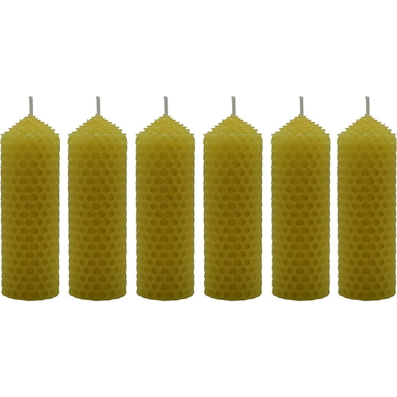 6 Set 1.25"x4" 100% Pure Natural Handmade Beeswax Honeycomb Hand Rolled Unscented Tapers Candles Yellow