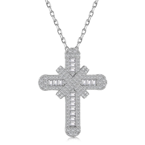Collar de plata esterlina S925, collar de cruz de hip-hop para mujer, joyería de plata
