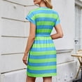 thumbnail image 3 of WILLBEST Vestido De Mujer De Primavera Y Verano A Rayas Con Cuello Redondo, Mangas Cortas, Diseño Informal Con Cinturón Y Bolsillos, 3 of 3