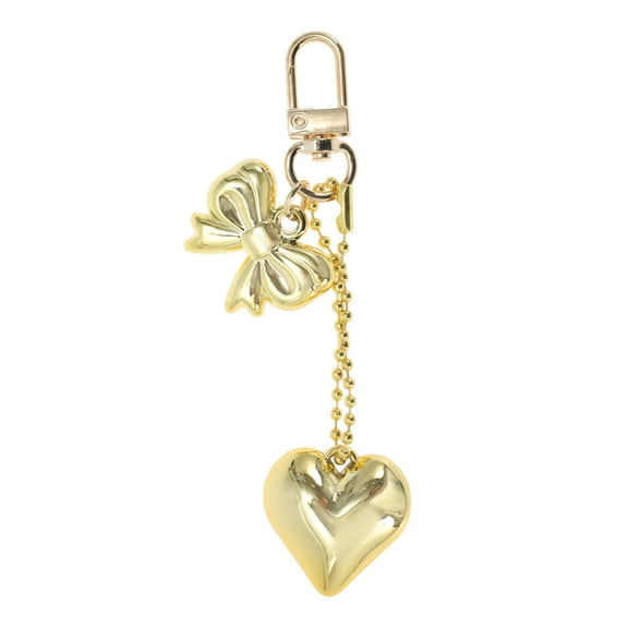 Unique Bargains 1 Pc Handbag Charms Keychains Fashion Heart Bow Bag Accessories Gold Tone