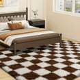 thumbnail image 4 of Jakolive Cream white coffee Plaid Rug (5x7ft)， Large Fluffy Checkered Area Rug, Anti-Slip for Bedroom, Living Room, Girls’ Room, Nursery & Dorm, Soft Indoor Floor Covering, 4 of 8