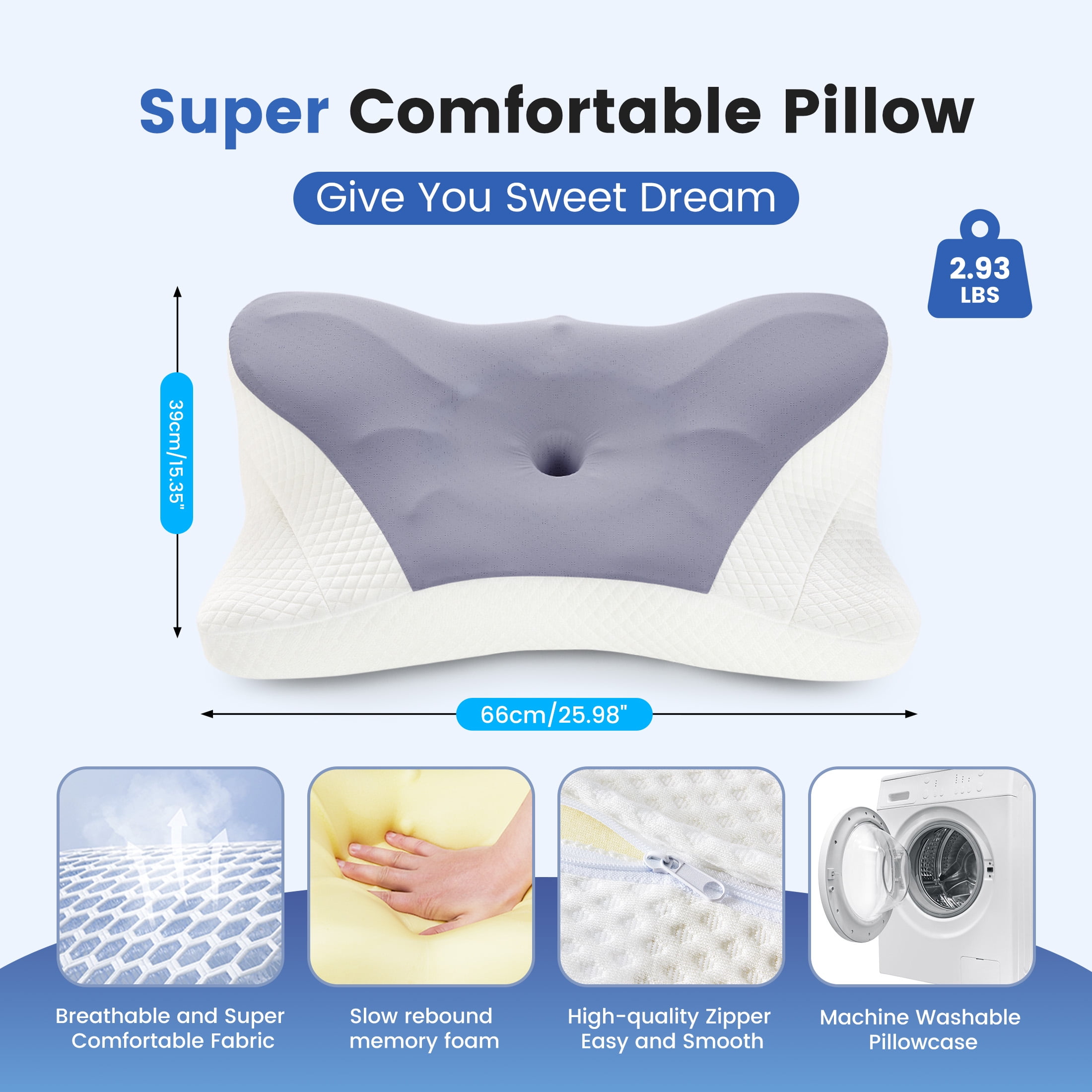 CONCETTA 2 Pack King Size Memory Foam Pillows, Ergonomic Contoured Support for Side Back and Stomach Sleepers,Dark Gray