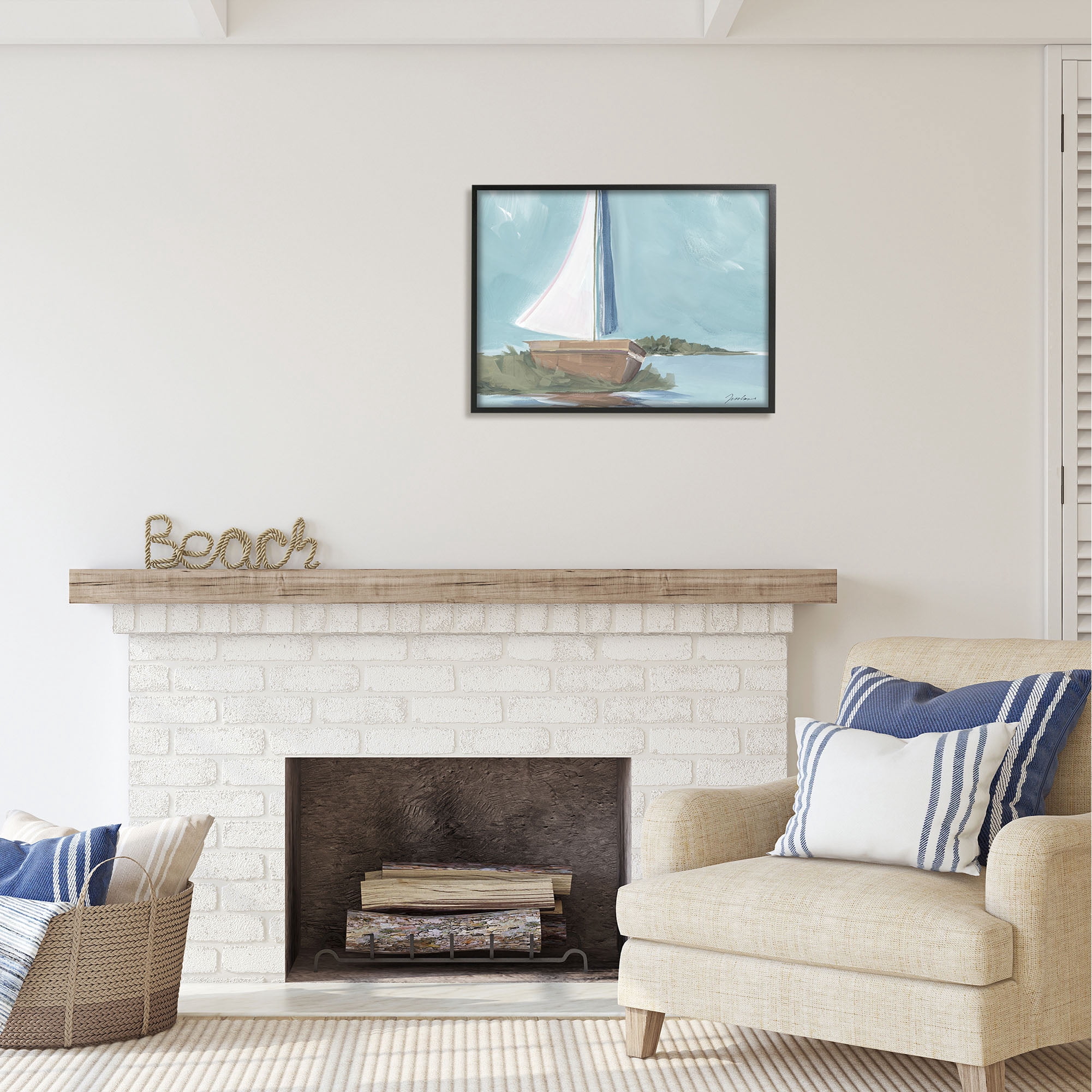 Stupell Industries Maritime Sailboat Scene Transportation Painting Black Framed Art Print Wall Art, 30 x 24