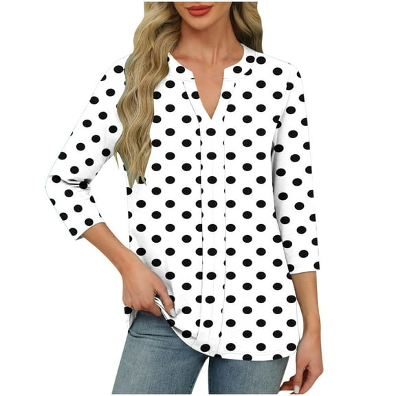 Posijego 3/4 Sleeve Tops for Women Business Casual V Neck Blouse Summer Loose Tunic Shirts for Women