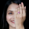 thumbnail image 6 of Rosec Jewels Lab Grown Pink Sapphire Emerald Cut Engagement Ring with Halo - 8X10 mm - Pink Sapphire Diamond Ring for Women, 10K White Gold, US 7.00, 6 of 9