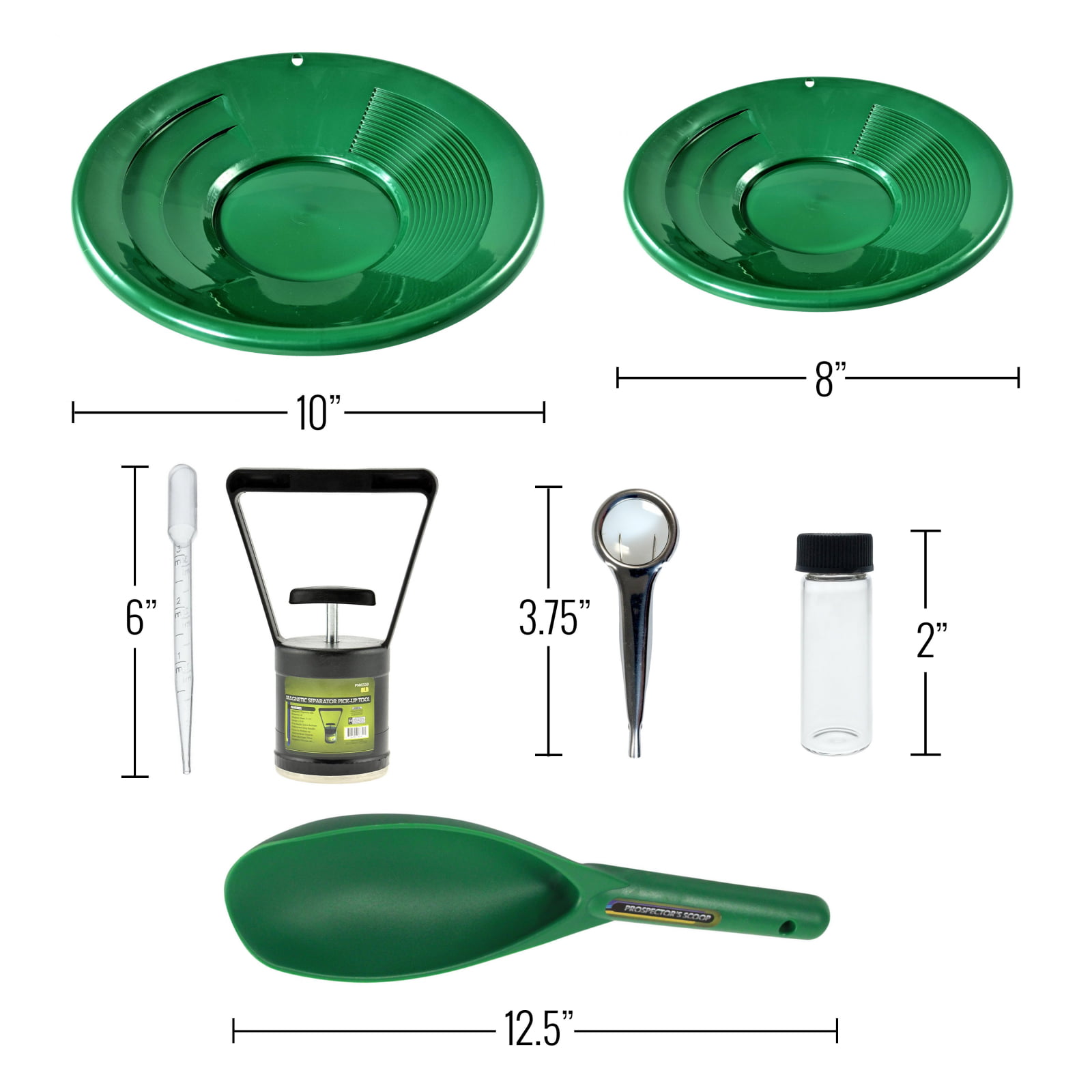 ASR Outdoor 11pc Gold Rush Gold Prospecting Kit 1/8 & 1/2 Coarse Classifier  Screen, Vials, Dual Riffle Gold Pans