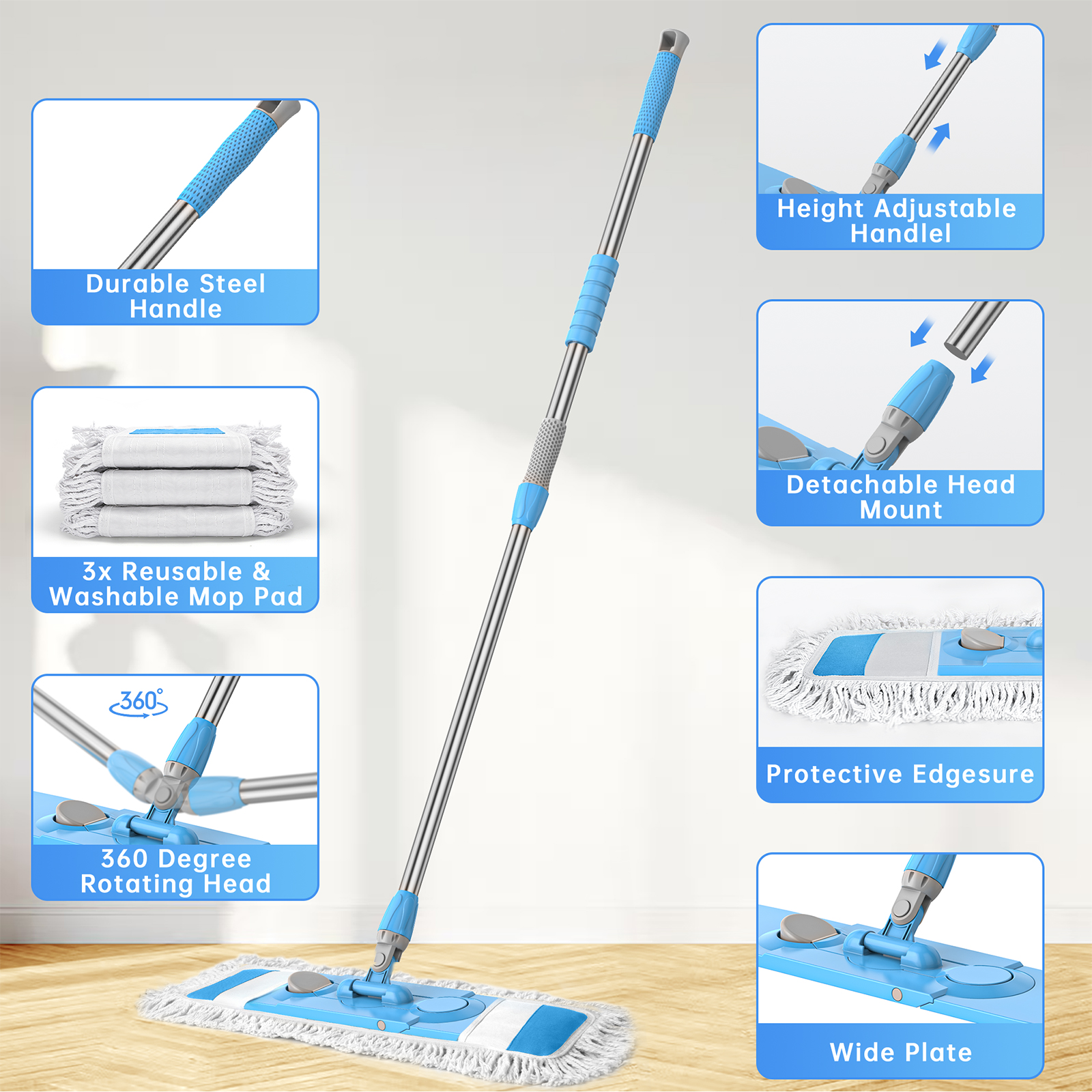 Cshidworld Dust Mop with 3 Reusable Washable Pads photo 7