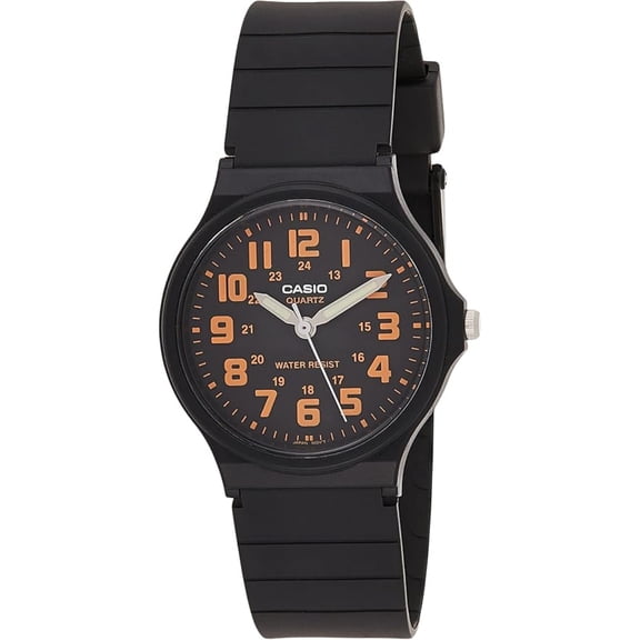 Casio Men’s Black Analog Watch with Black Dial and Orange Accents - MQ-71-4BDF