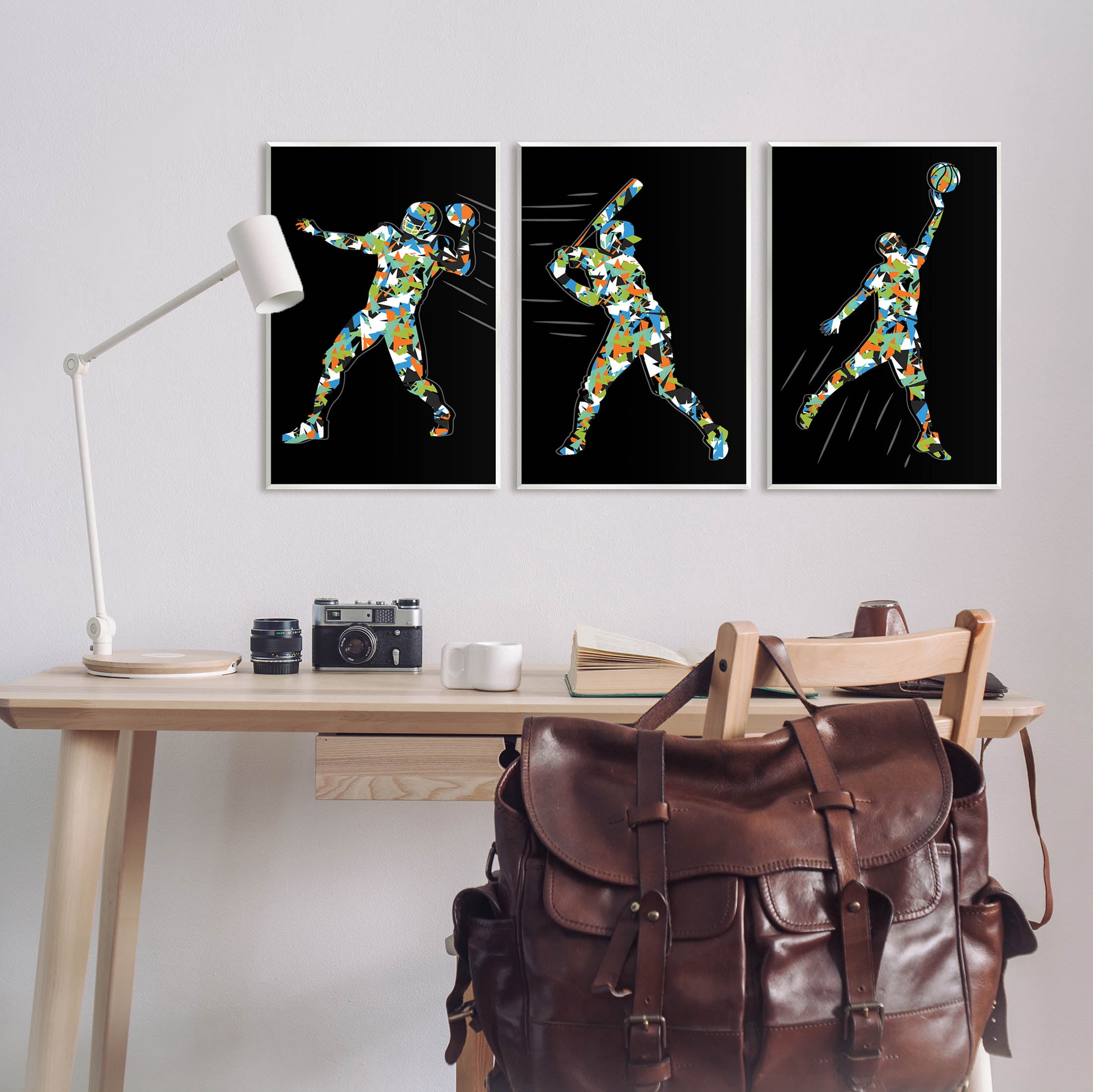 Stupell Industries Geometric Athlete Patterned Sports Graphic Art Unframed Art Print Wall Art, Set of 3, Design by Arrolynn Weiderhold