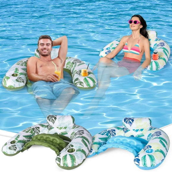 shiyou-Pool Floaties for Adults, Inflatable Pool Float Chair with Cup Holders and Backrest Adult Pool Floaties Pool Lounger Floating Adult Pool Toys Water Hammock for Summer Party Pool Lake Beach