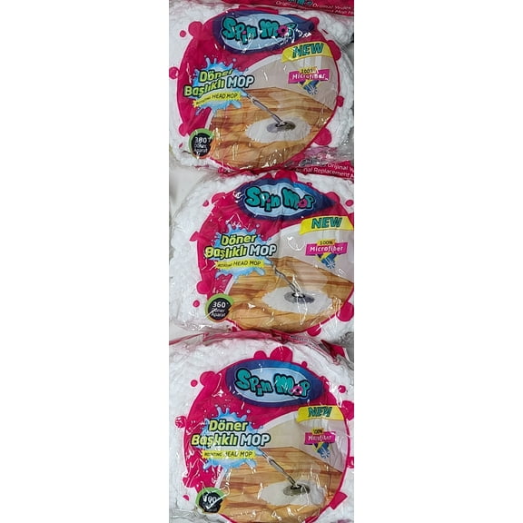Heavy Duty 3 Pack Microfiber Spin Mop Replacement Heads, Universal Standard Round Size!