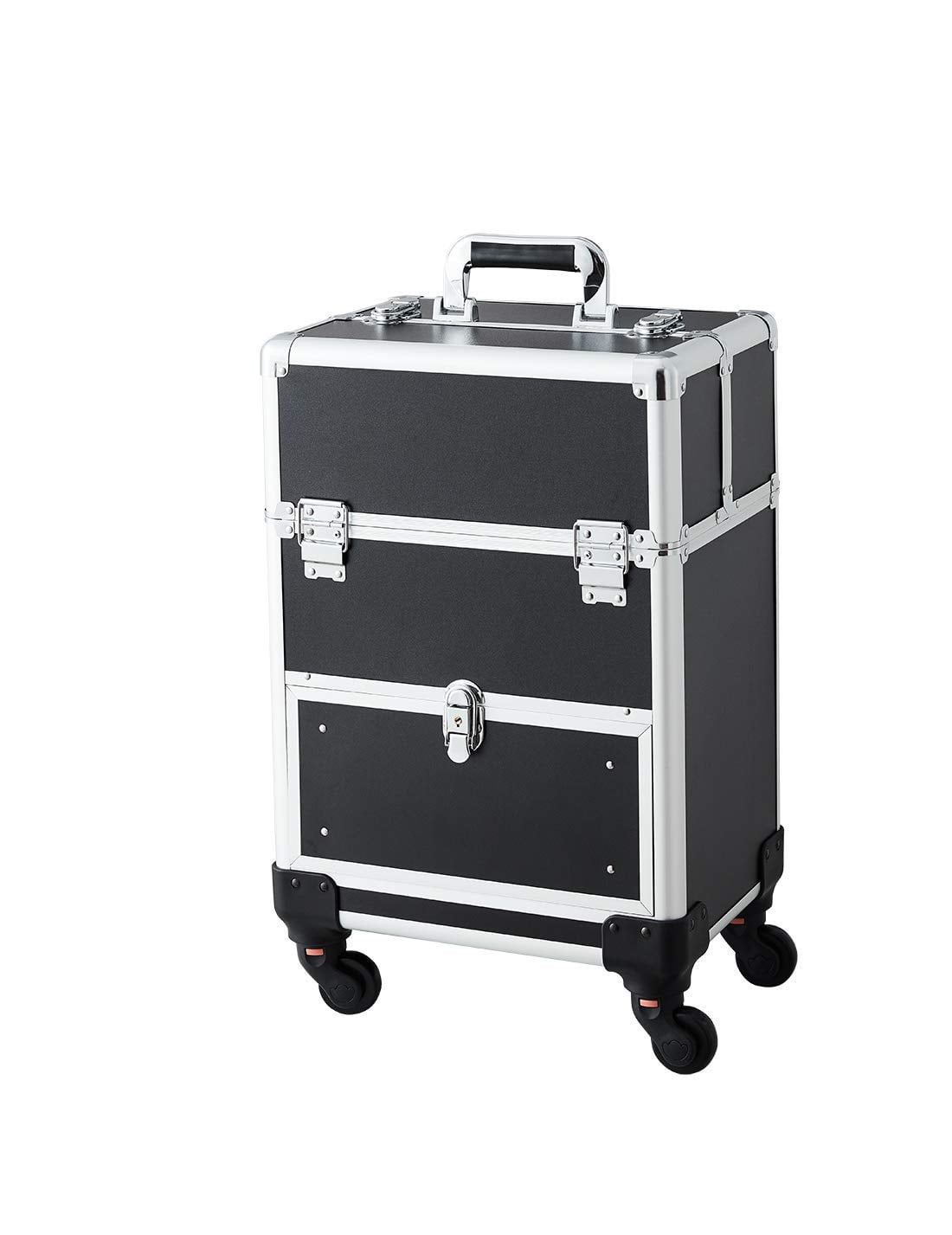 Aluminum Cosmetic Case Rolling Train Case 360Degree Rolling Wheels