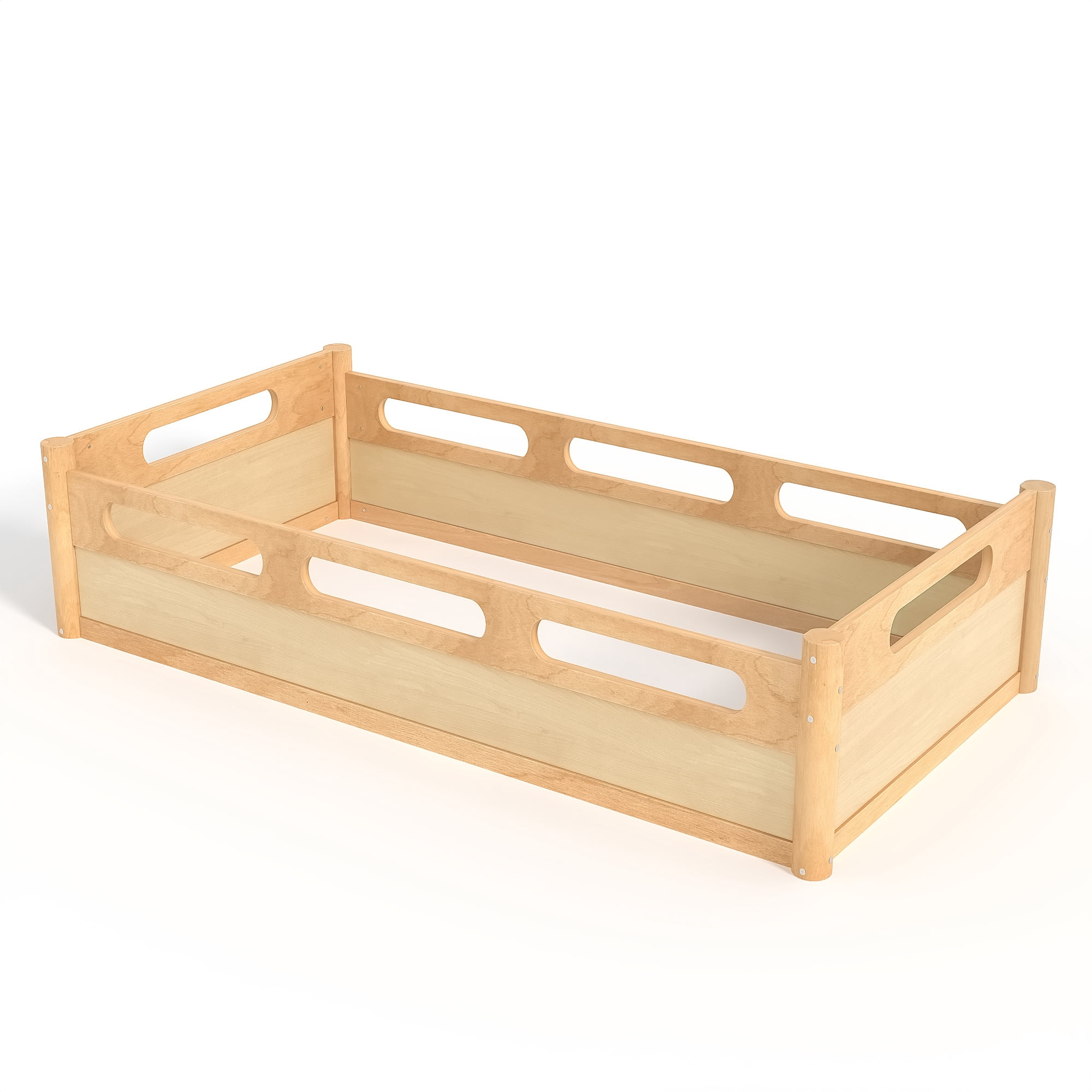 Miniyam Twin Floor Bed with Guardrails, Low Profile Wood Platform Bed Frame for Kids, Natural