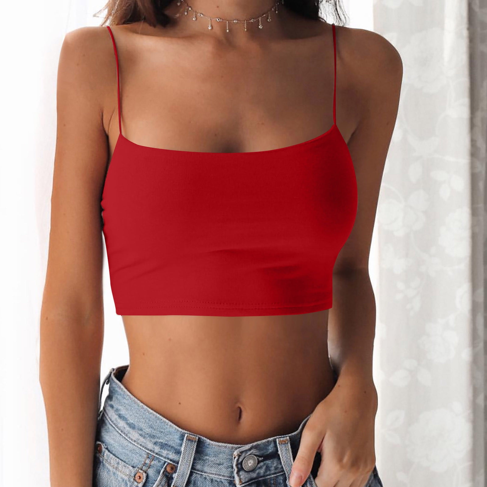 Spaghetti Strap Cropped Tank, Tank Top Cropped T-shirt, Beach Day Crop Top,  Lounge Wear, Women's Tops, Retro Style Crop Top, Work Out Top -  Canada