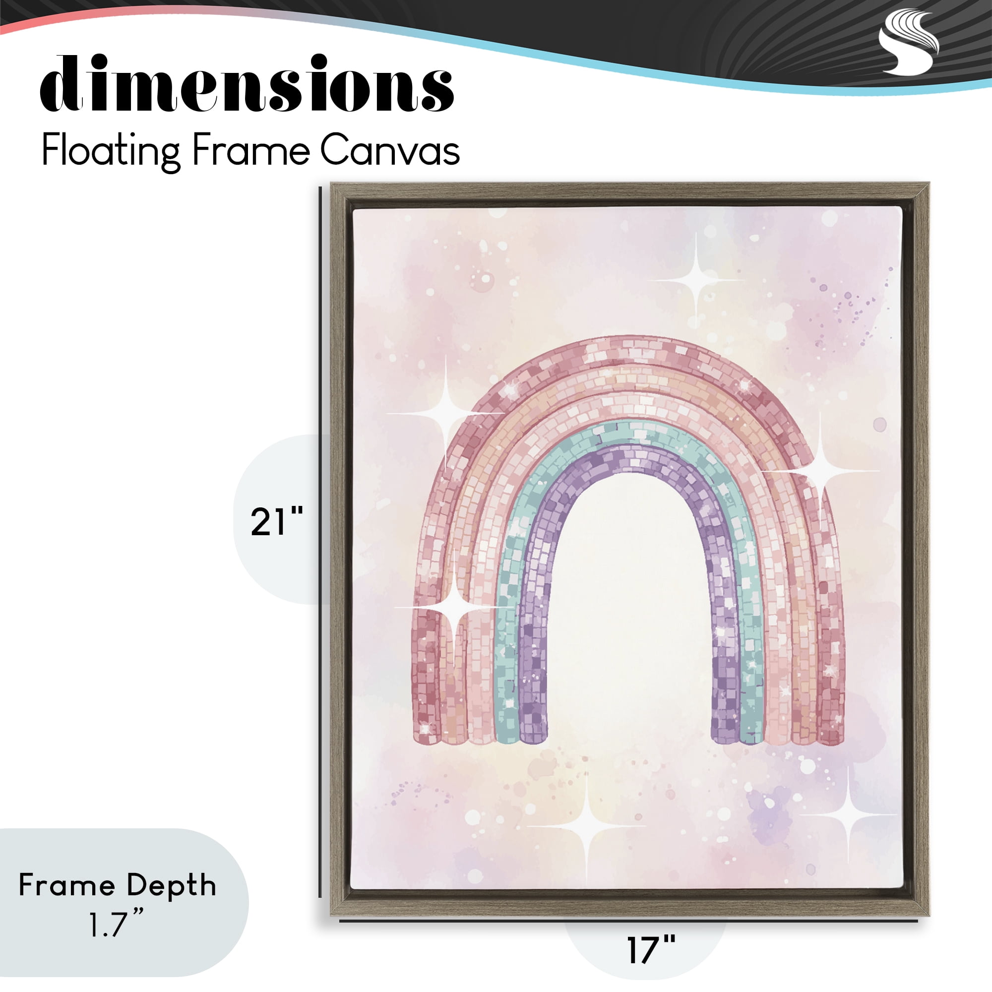 Stupell Industries Pastel Disco Rainbow Sparkles Brown Framed Floater Canvas Wall Art, design by Lil' Rue