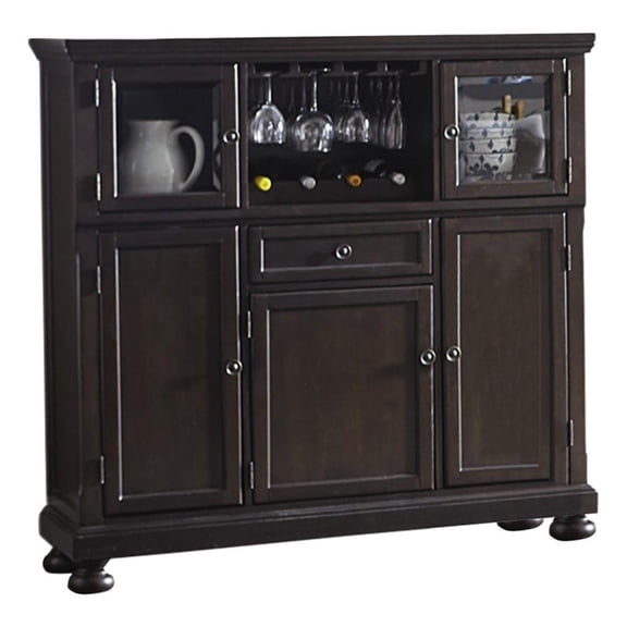 Benjara Cappi 54" Curio Bar Cabinet- 2 Glass Doors- Single Drawer- Brown Wood
